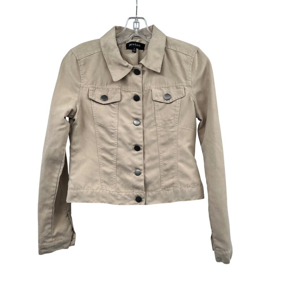 New Look Womens Soft Cropped Jacket Button Up Beige Size Small